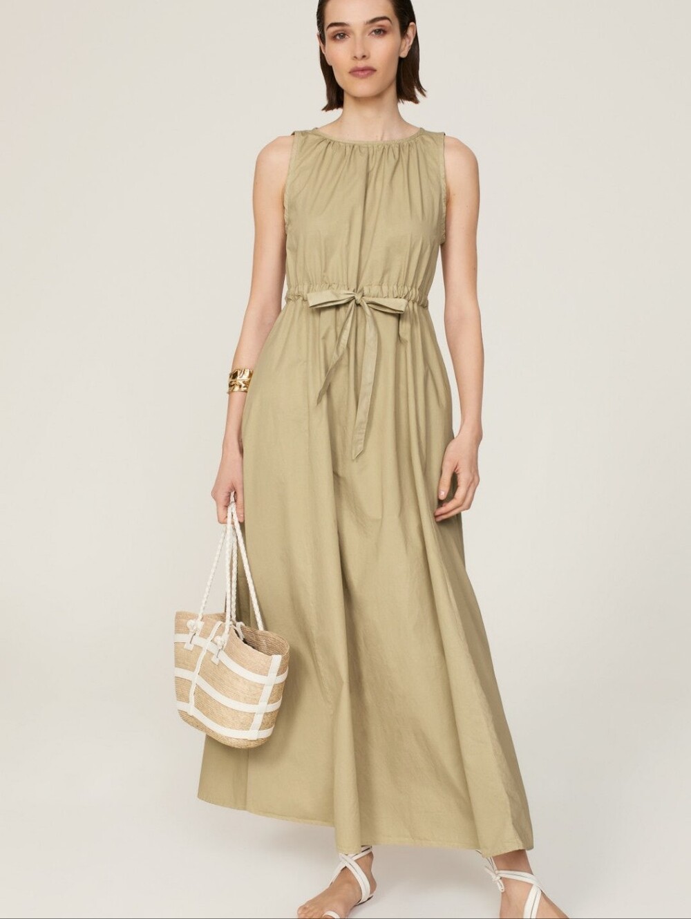XiRENA Rhiannan Sleeveless Tie-Waist Maxi Dress in Khaki